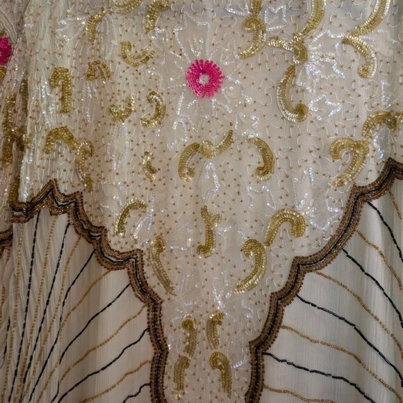 1920s Flapper Style Birjand Gunit Gold Beaded Jacket Duster Silk Art Deco - Picture 9 of 9